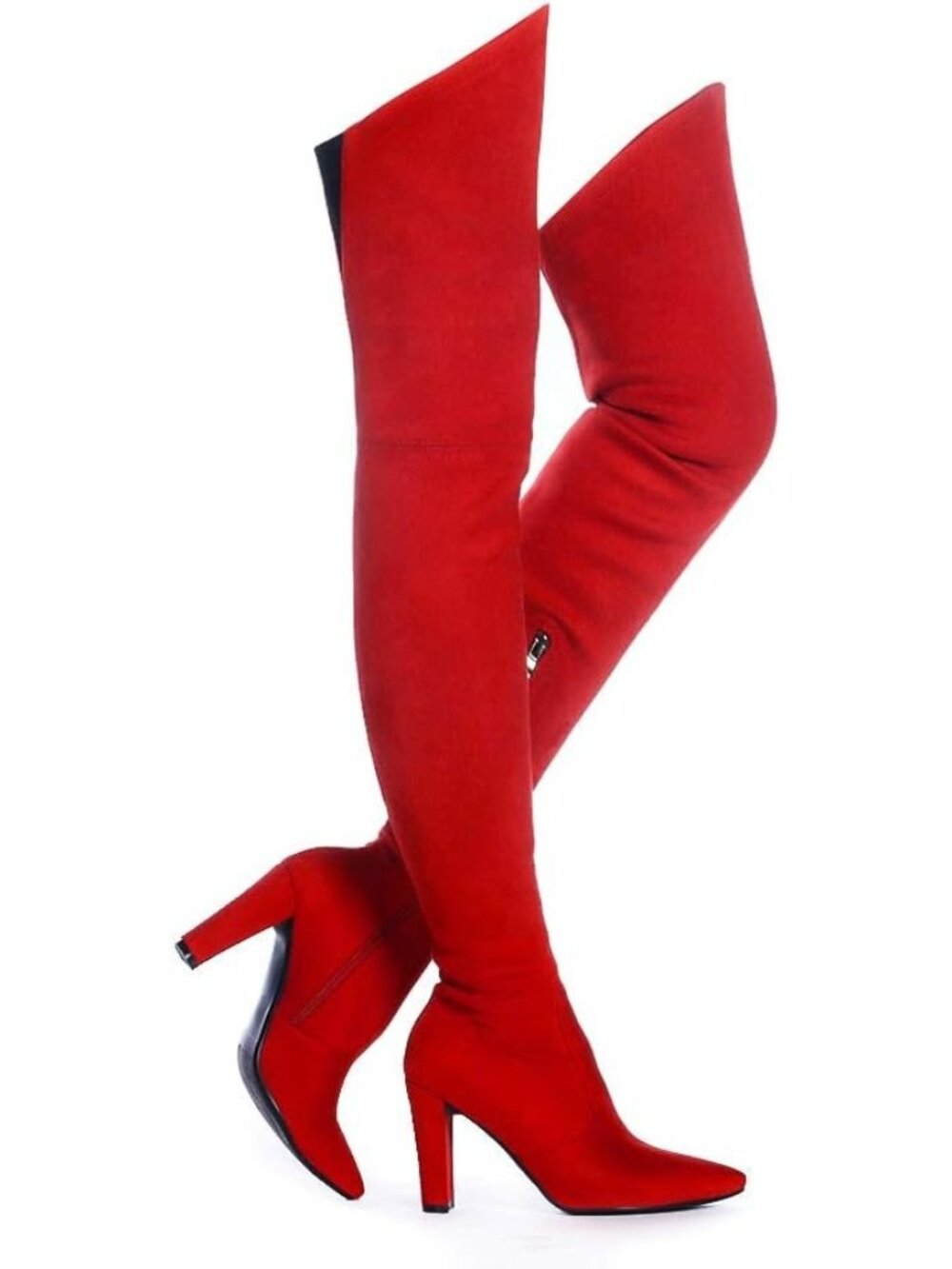 Women's Red Stretch Suede Chunky Heel Over The Knee Boots Thigh High Boots